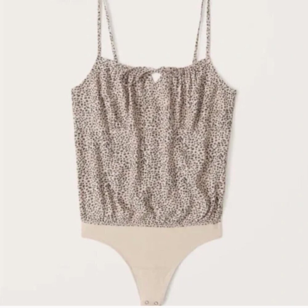 Abercrombie & Fitch Cinched Tie Front Cami Bodysuit Animal Print XL
